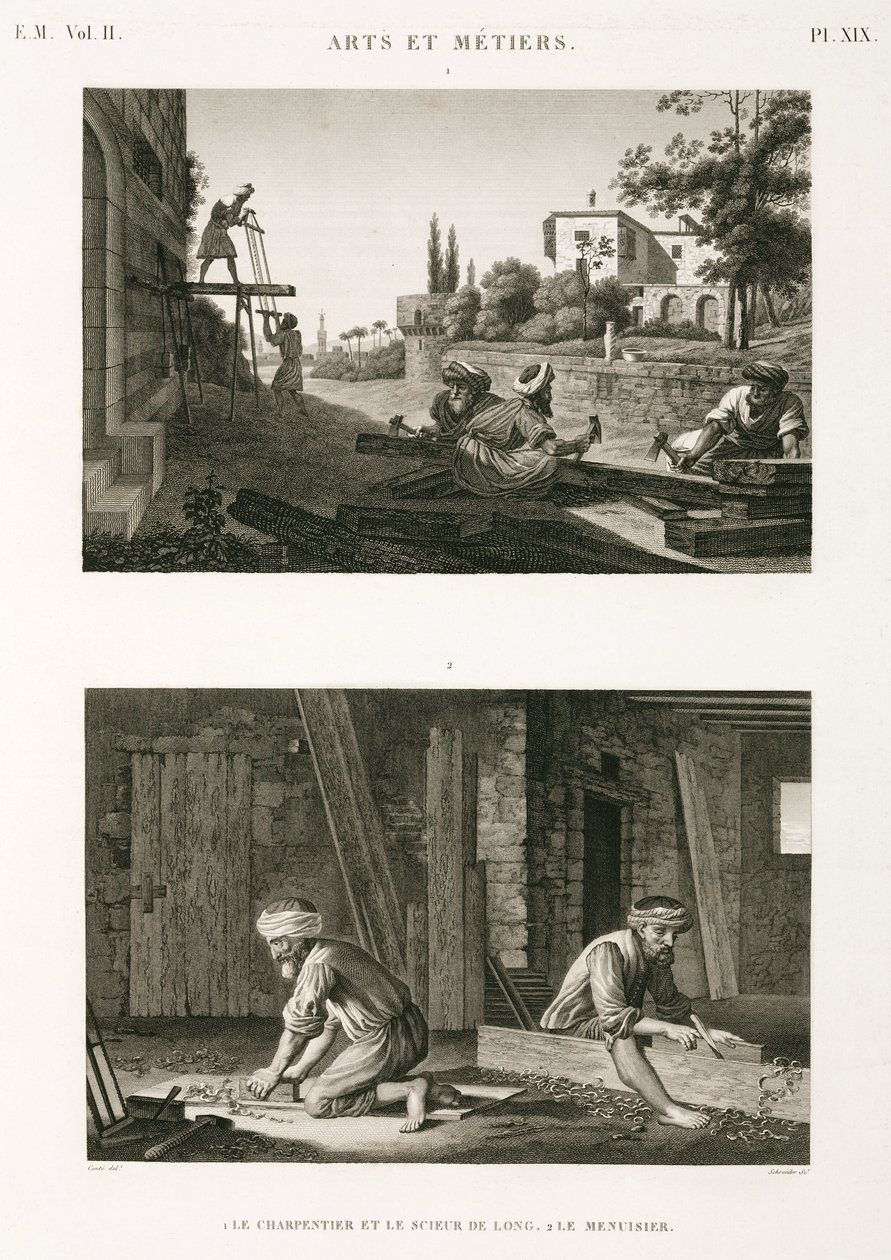 Construcción y Reparación de Edificios. Carpinteros y ebanistas, Egipto, c. 1798 de Unbekannt
