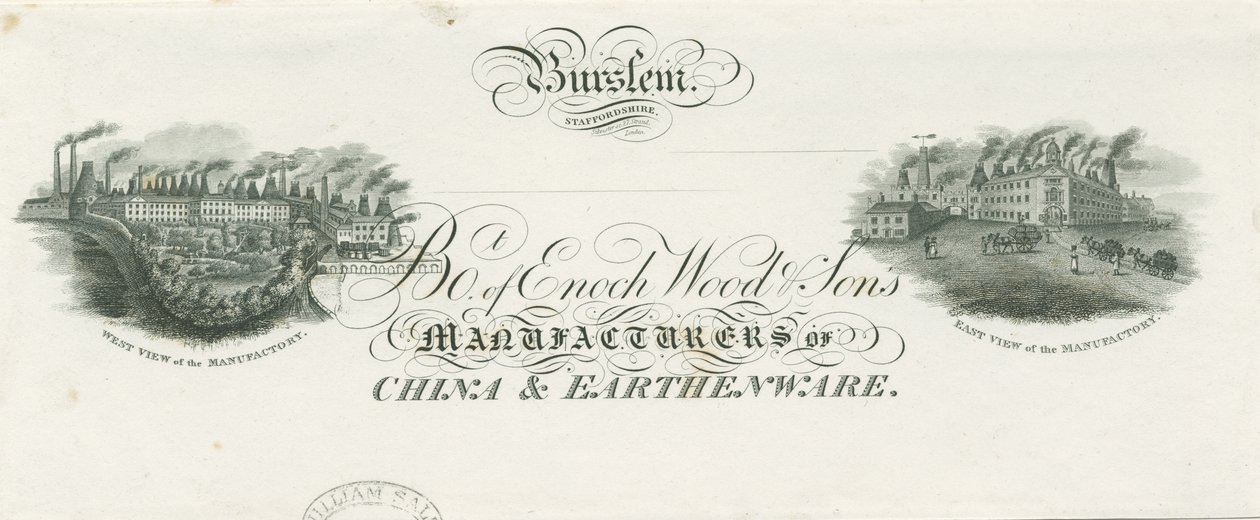 Burslem - Encabezado de factura de Enoch Wood & Sons: grabado, nd [?siglo XIX] de Unbekannt