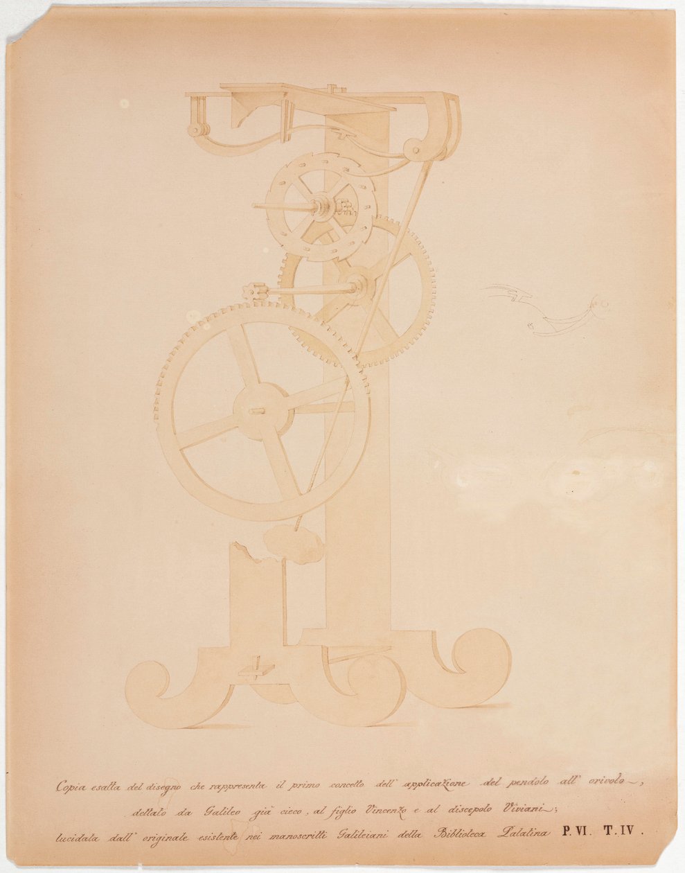 RELOJES, Dibujo general de la propuesta de aplicación del péndulo de Galileo, c. 1642 de Unbekannt