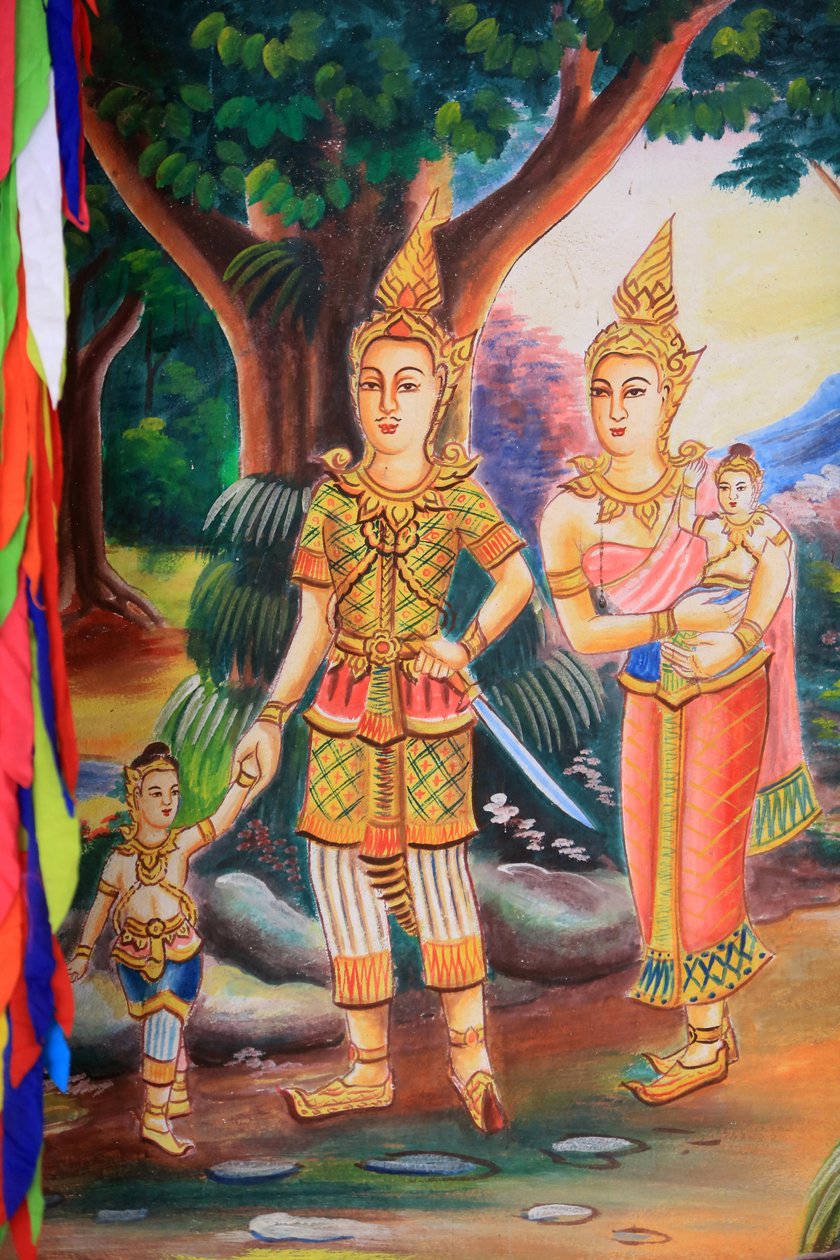 Obra de arte en el techo que representa la vida de Buda. Templo Wat Si Sou Mang Karam. Vieng Vang, Laos de Unbekannt