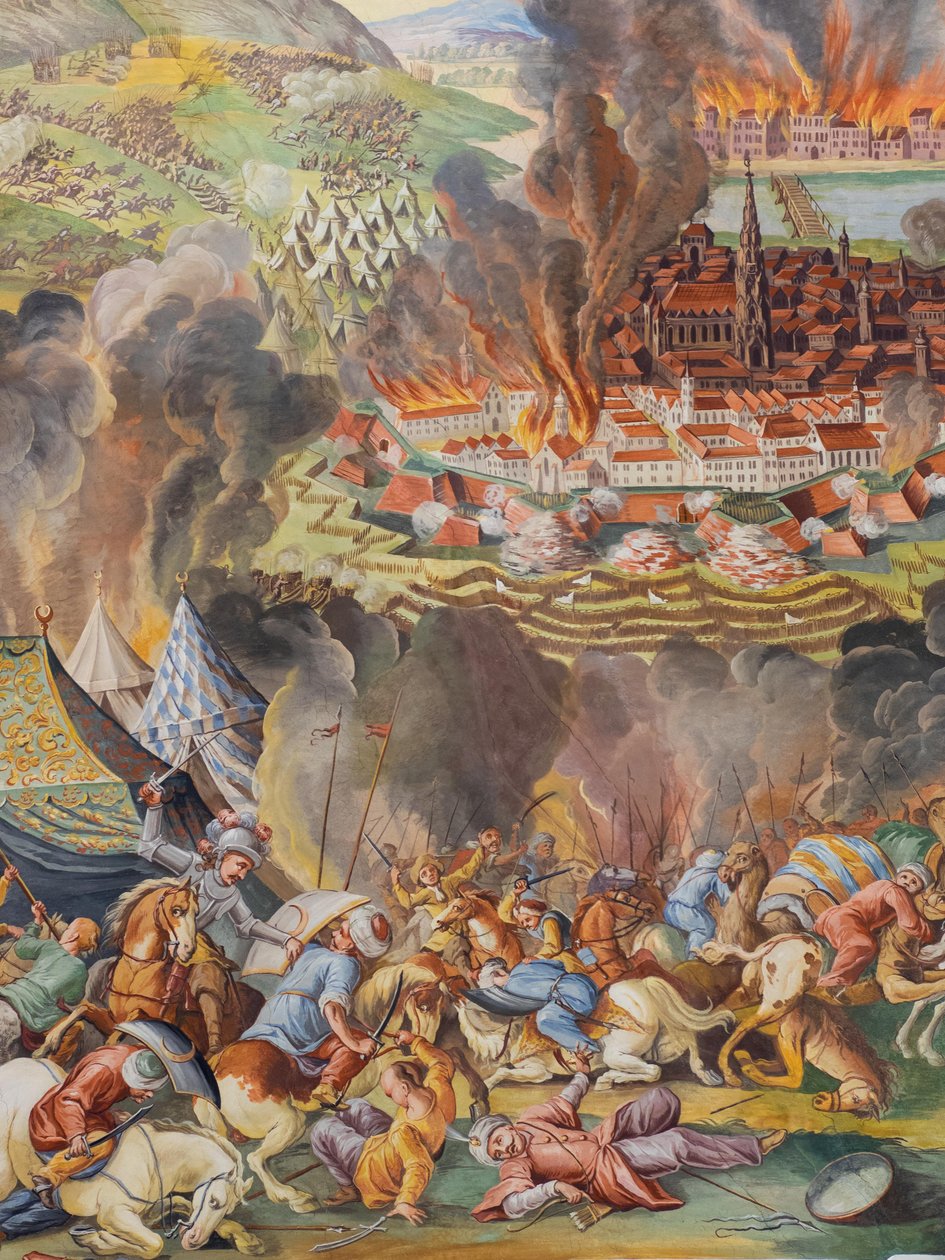 Fresco del techo de la nave lateral de la iglesia de Santa Catalina, Desamortización de Viena en 1683, Mausoleo de los Habsburgo, Graz, Estiria, Austria, Europa (foto) de Unbekannter Künstler
