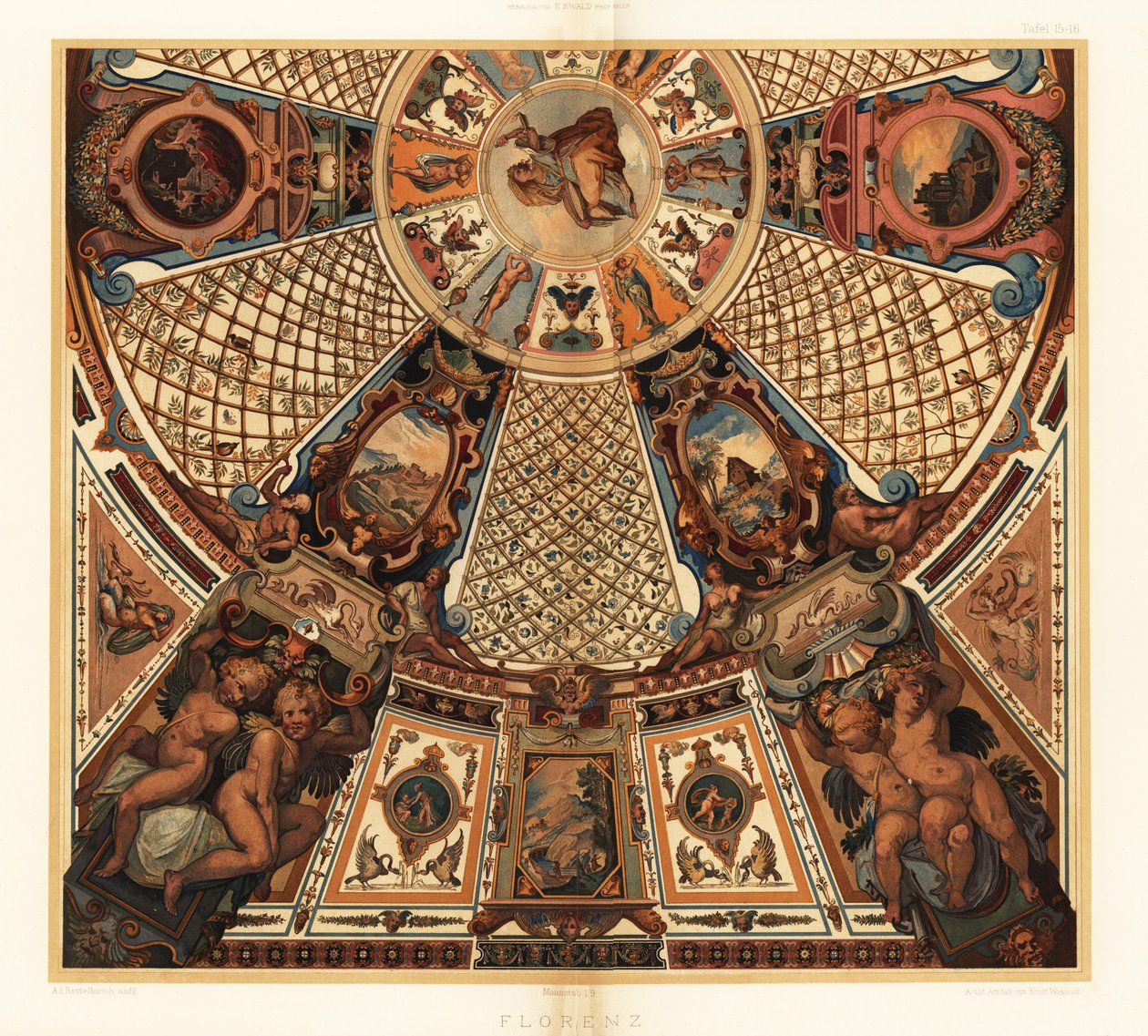 Pintura en el techo de la Galería de los Uffizi, Florencia de Unbekannter Künstler