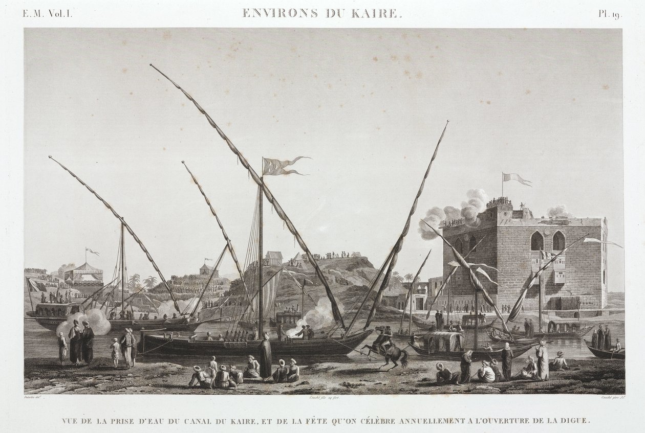 Celebración de la apertura anual del dique en el Canal de El Cairo, Egipto, c 1798 de Unbekannt