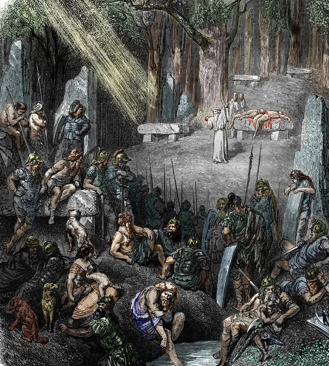 Antigüedad celta: “”Sacrificio humano durante una ceremonia presidida por un druida en presencia de familias y guerreros en un bosque” (Religión gala, sacrificio humano durante una ceremonia presidida por un druida en presencia de familias y guerreros en u de Leopold Blonder