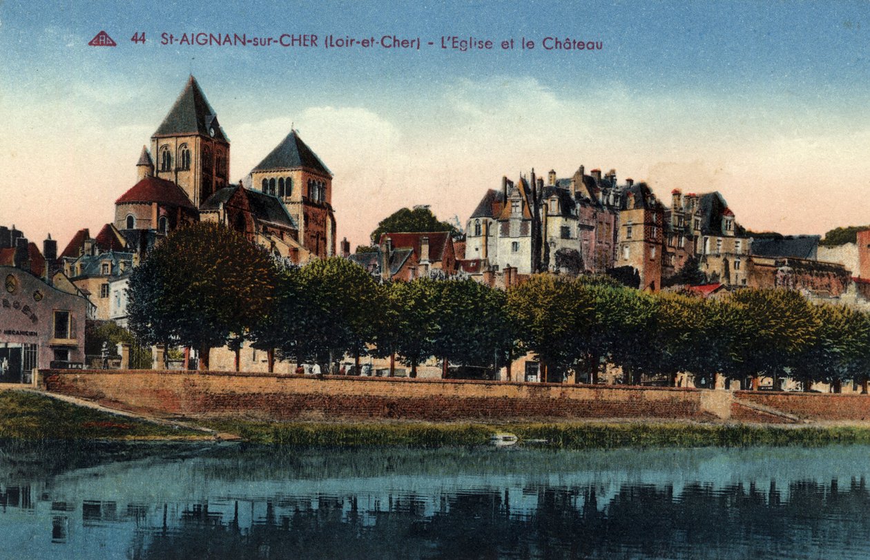 Centro, Loir y Cher, Saint Aignan sur Cher: vista de la ciudad con la iglesia y el castillo - Postal finales del siglo XIX-XX de Unbekannt