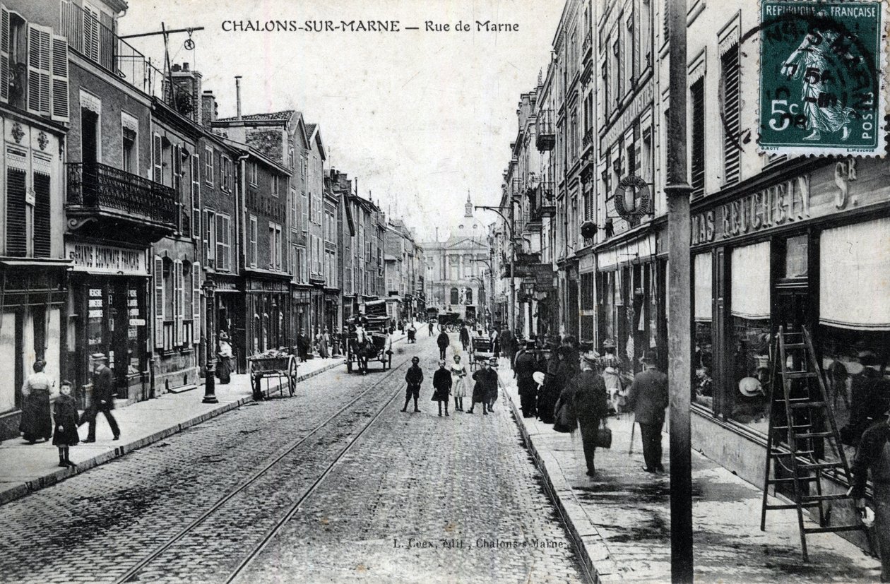 Champaña-Ardenas, Marne, Chalons sur Marne: vista de la rue de la Marne (la ciudad ahora se llama Chalons en Champagne) de William M. Timlin