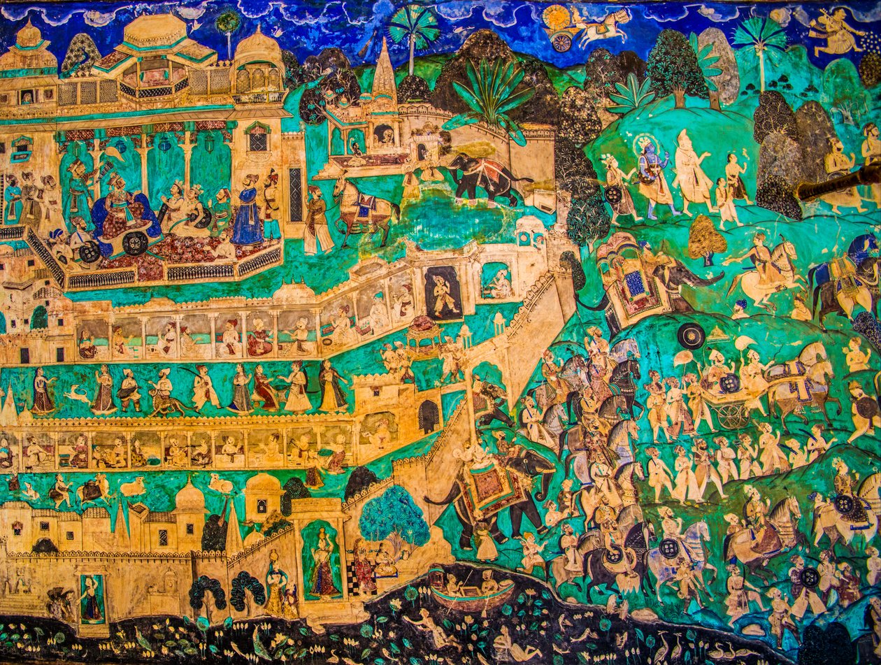 Patio de Chittra Shala con virtuosas pinturas finas, Fuerte de Taragarh, Bundi, Bundi, Rajastán, India, Asia (foto) de Unbekannter Künstler