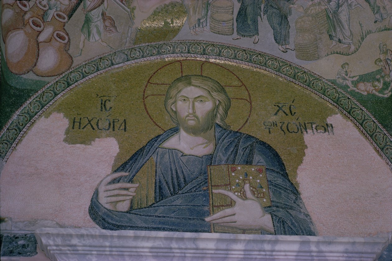 Cristo en Majestad, mosaico sobre la puerta del nártex de la iglesia bizantina de San Salvador de Chora de Unbekannt