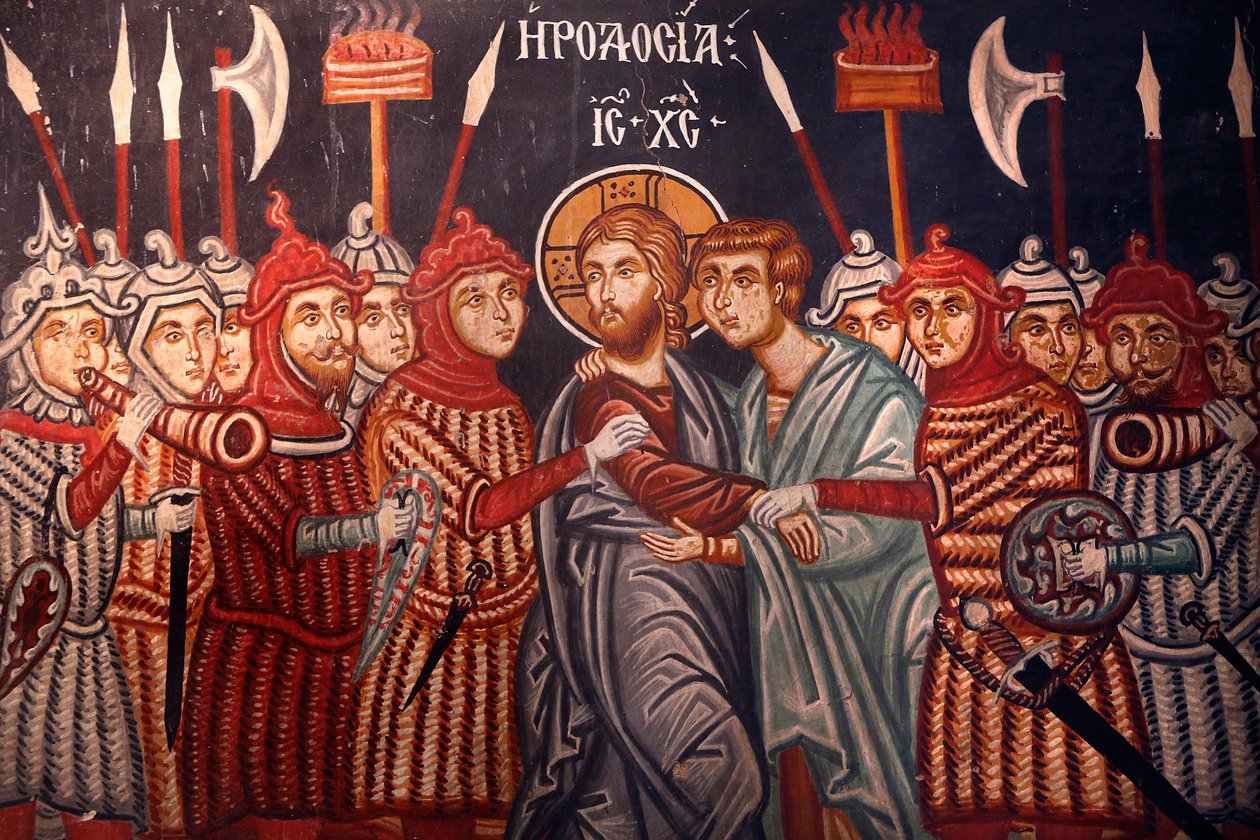 Iglesia del Arcángel Miguel. Fresco de la detención de Jesucristo, Pedoulas, Chipre de Unbekannt