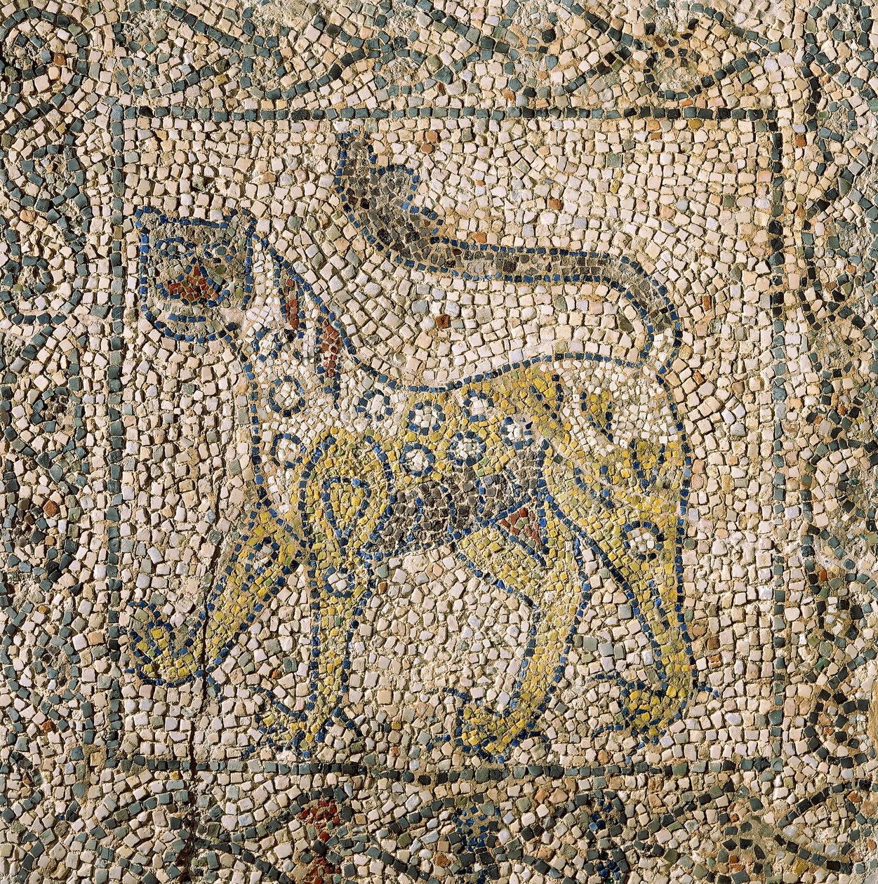 Iglesia de San Juan Evangelista, Cuarta Cruzada, Fragmentos de suelos de mosaico que representan una pantera moteada, Rávena, Emilia-Romaña, Italia de William M. Timlin