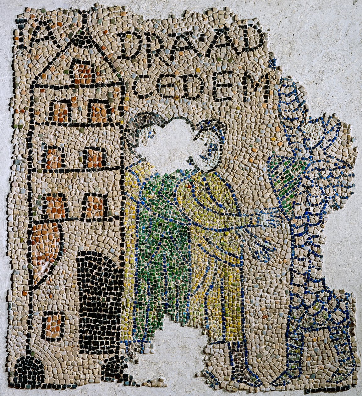 Iglesia de San Juan Evangelista, Cuarta Cruzada, Fragmentos de suelos de mosaico que representan a los venecianos, Rávena, Emilia-Romaña, Italia de William M. Timlin