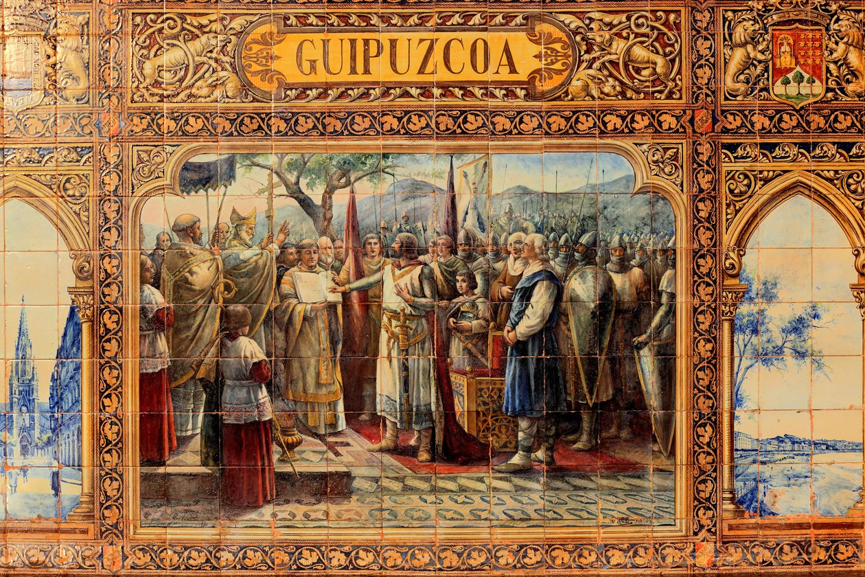Ciudad de Sevilla, en la Plaza de España, adornos de azulejos (cerámica) de Unbekannter Künstler