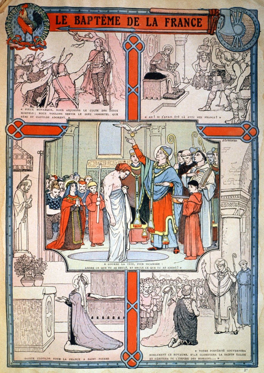 Bautizo de Clodoveo por San Remi en Reims, hacia 1930 (grabado) de Unbekannter Künstler