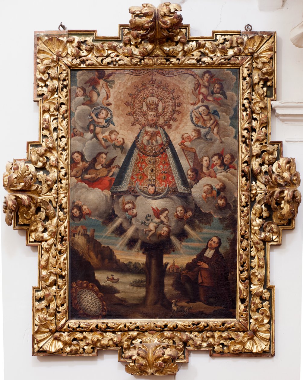 Iglesia colegiata. Interior. Pintura. (Nuestra Señora de la Esperanza). Texto en un medallón: “RETRA TOD LA MIL CROSA Imajen DNUESTRA S DL Esperanza A Parecida A Fernando de ZILLLa Faña iezi rodela Villa Riue mde el Tajo ter mi?to esta villa”. Firmado ? y de Unbekannt