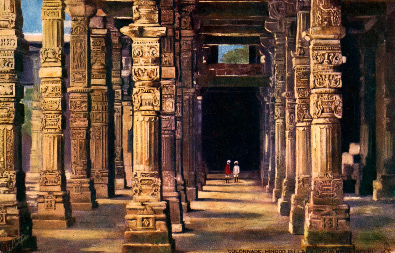 Colonada con tallas hindúes, Qutb Minar, principios del siglo XX (impresión) de Unbekannter Künstler