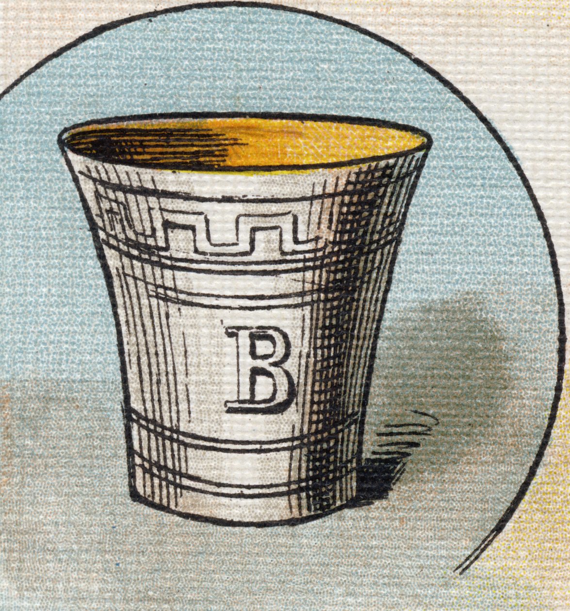 Taza. Grabado en "Alphabet de ma petite fille". Bernardin-Bechet y Fils, libreros-editores, París, alrededor de 1895. Álbum irrompible sobre lienzo. Biblioteca de Bebés. 12 páginas. Álbum que contiene un método de lectura y un abecedario ilustrado. Dim: 29 de Unbekannt