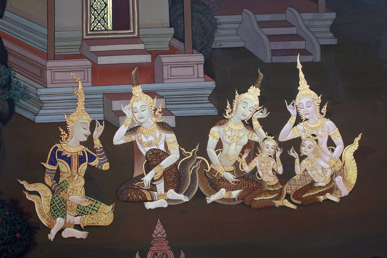 (detalle) de una pintura mural en el Uposatha (sala del santuario) del templo Buddhapadipa, Wimbledon, Gran Bretaña de Unbekannt