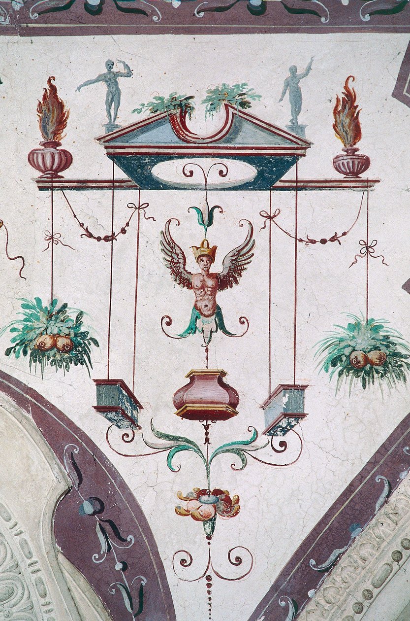 (detalle) del techo del Salón de Grotescos (siglo XVI), Castillo Della Manta, Manta (Cuneo), Piamonte, Italia de Benjamin Baud