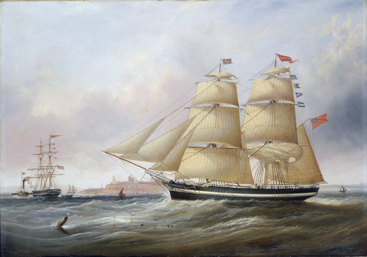 Doble retrato del barco "Mary Ann", representado en la desembocadura del río Tyne (o Tinea, Inglaterra). Óleo sobre lienzo de Unbekannter Künstler