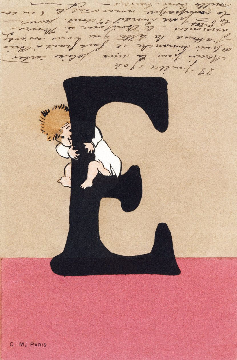 E como enlazar, abrazar - Alfabeto infantil. C. M. editor, París. Tarjetas postales pintadas a mano, franqueadas en 1904. Dimensiones: 14 x 9 cm de Unbekannt
