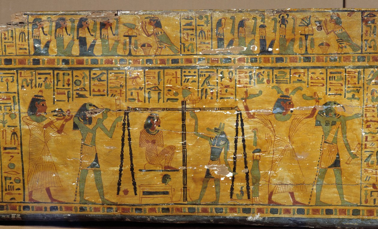 Egipto: detalle del sarcófago de Khonsoure, que representa a la diosa Nut y el peso del alma del difunto. Museo de Arqueología del Mediterráneo, Marsella de Unbekannter Künstler