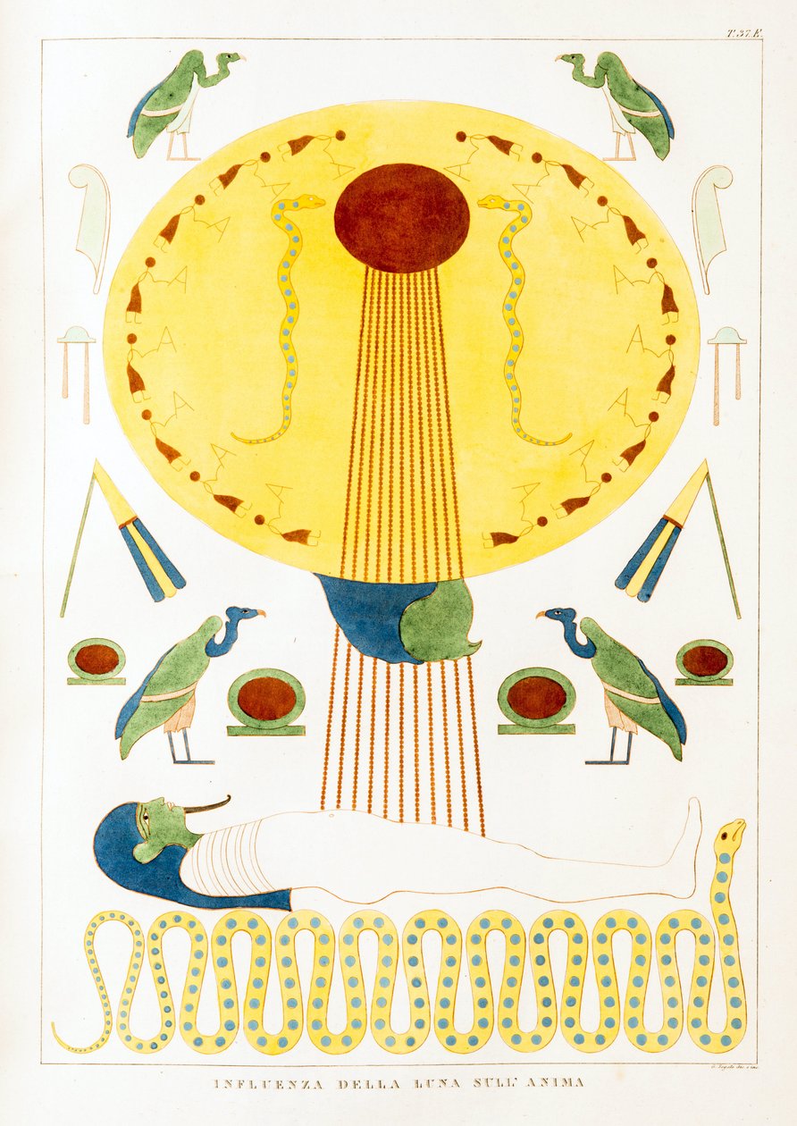 Antigüedad egipcia: influencia de la luna en el alma - Ilustración del Atlas de Egipto de Unbekannt