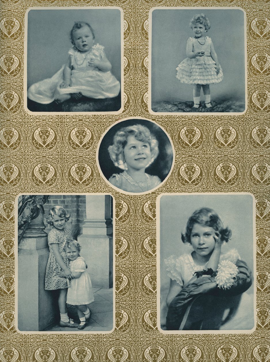 Isabel II y la princesa Margarita de niñas (foto en blanco y negro) de Unbekannter Künstler