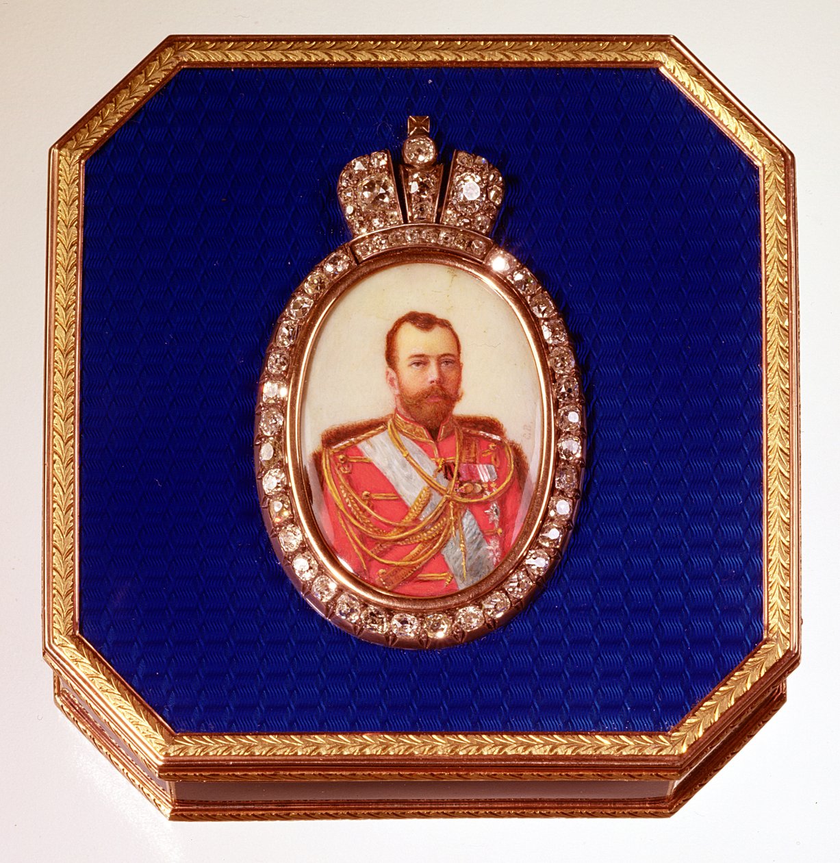 Caja de esmalte azul de Faberge, con retrato del zar Nicolás II de Unbekannt