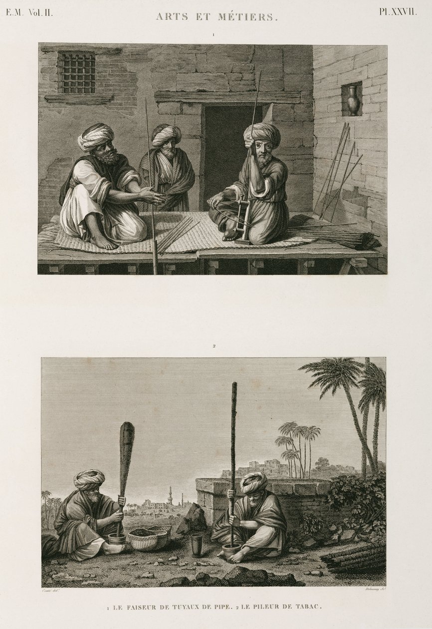 Fabricación de pipas y trituradores de tabaco, Egipto, c. 1798 de Unbekannt