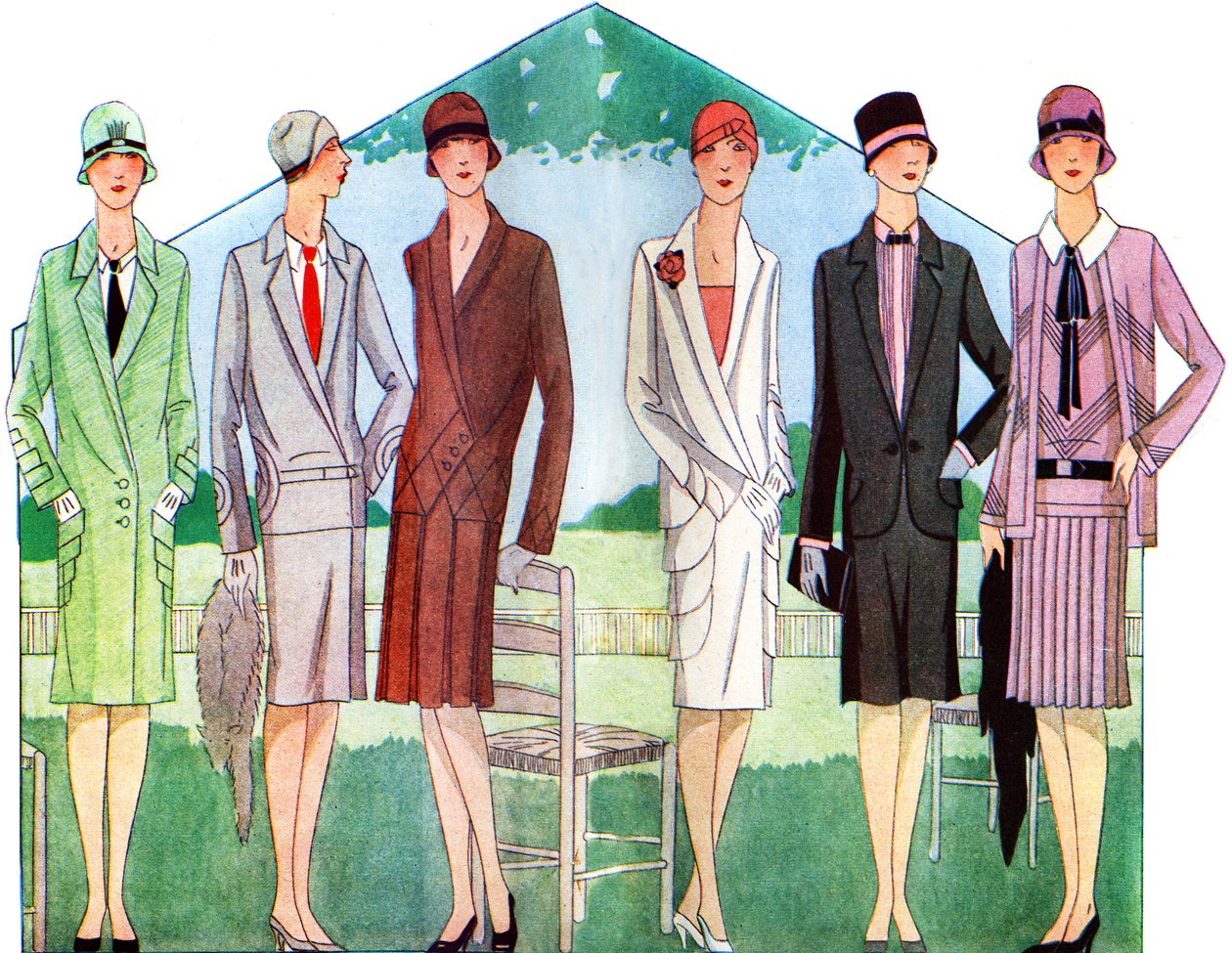 Moda: abrigos y trajes en la primavera de 1928 de Unbekannter Künstler