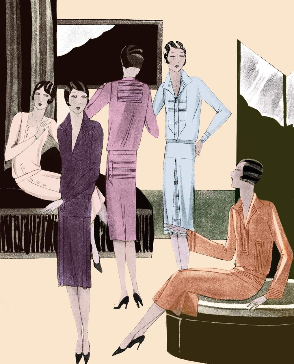 Vestidos de moda en la primavera de 1928 de Unbekannter Künstler