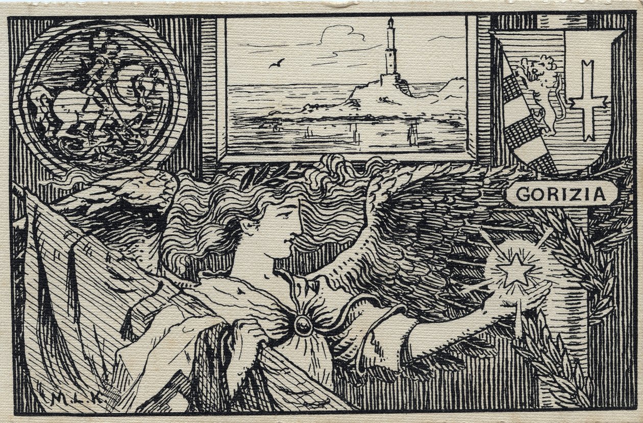 Primera Guerra Mundial (1914-1918): Postal patriótica italiana para la adhesión de Gorizia a Italia de Unbekannter Künstler