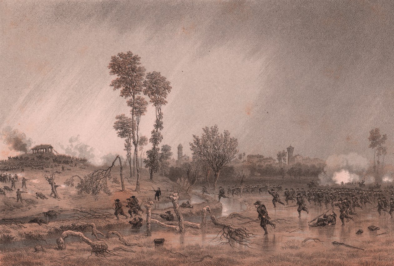 Cuarta División Piamontesa del General Cialdini durante el ataque de la Batalla de Palestro, Lombardía de William M. Timlin