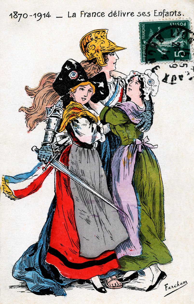 Francia entregando a sus hijos (Alsacia y Mosela, Lorena), postal de Fercham de Unbekannt