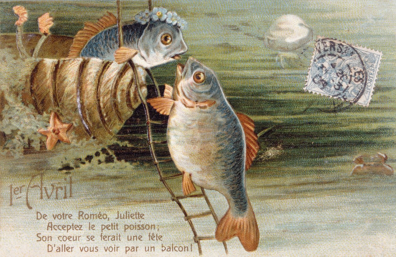 Tarjeta postal francesa con la imagen de dos peces de Unbekannter Künstler