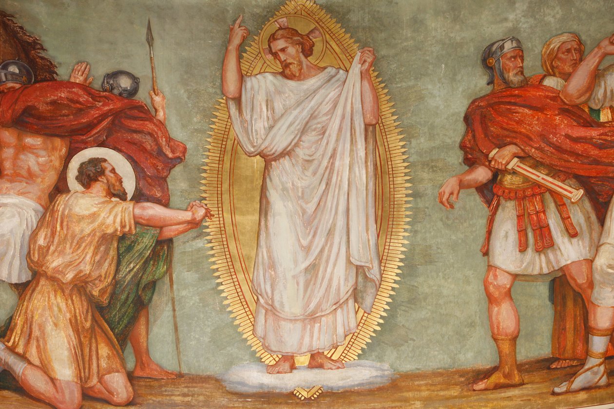 Fresco en la iglesia de San Pablo: La conversión de San Pablo, Lyon, Francia de Unbekannt