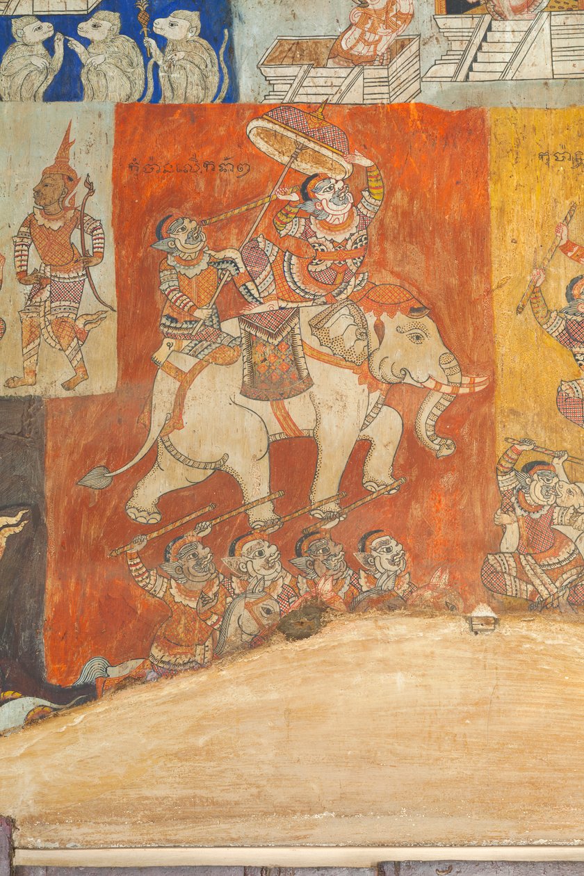 Frescos que adornan las paredes de Wat Bo con escenas del Reamker, Siem Reap, Camboya (foto) de Unbekannter Künstler