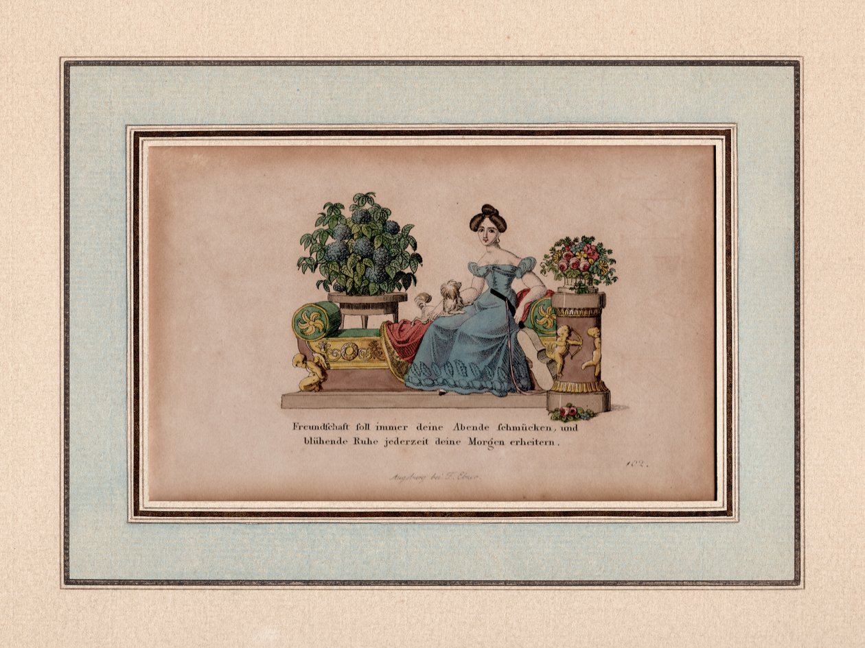 La amistad adornará siempre vuestras veladas, Augsburgo, c.1830 (grabado) de Unbekannter Künstler
