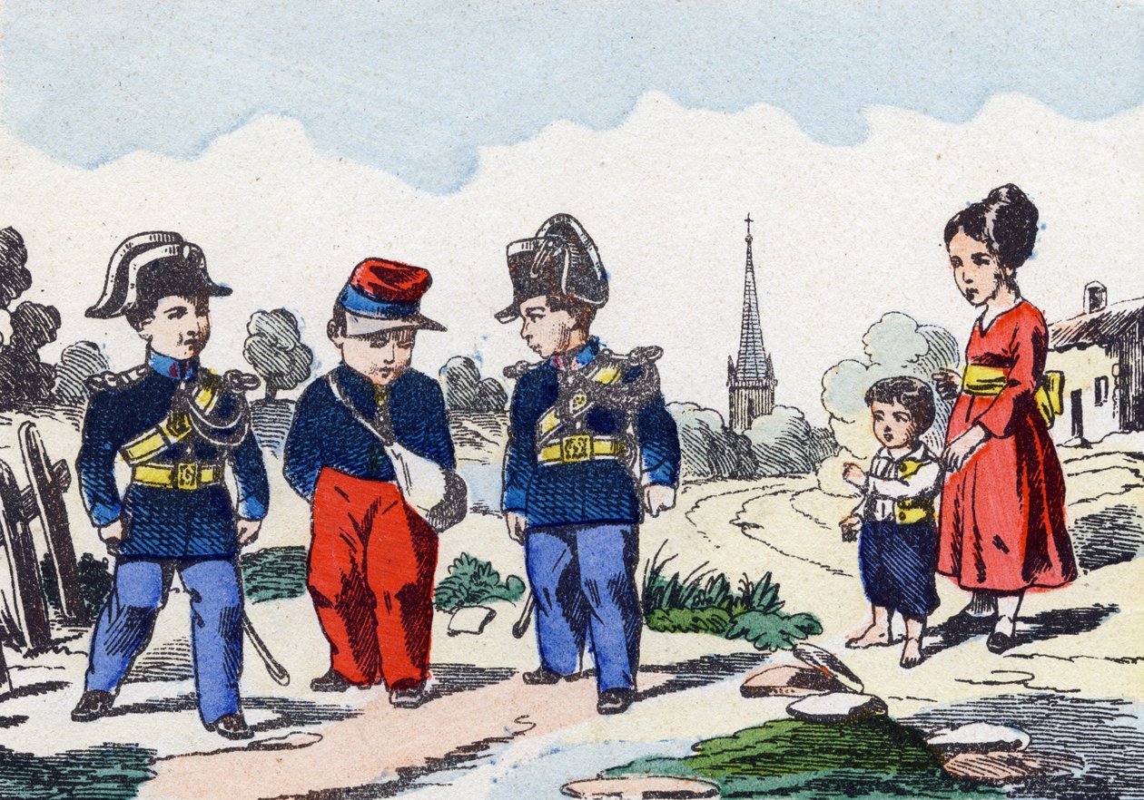 Gendarmes. Grabado en "Alfabeto militar infantil". Imágenes de Pont-a-Mousson, circa 1890 de Unbekannt