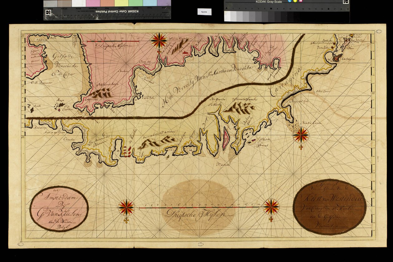 Mapa geográfico: representación de Cartagena en Colombia, realizada por el cartógrafo holandés Gerard van Keulen (1678-1726) 1709-1713. Biblioteca Angelica, Roma de Unbekannter Künstler