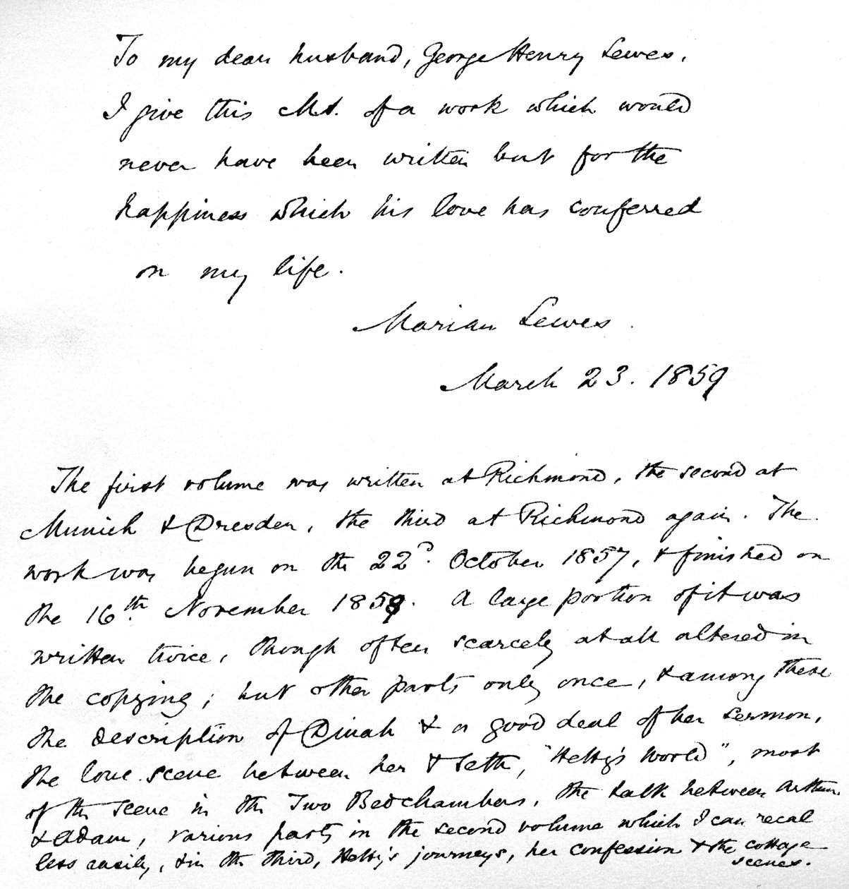 Dedicación cálida y amorosa de George Eliot a su 