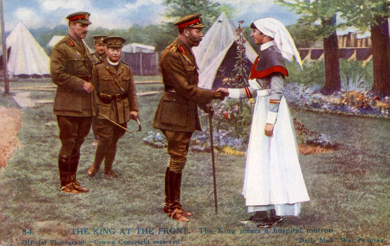 Jorge V conociendo a una matrona de hospital en el Frente Occidental de Unbekannter Künstler