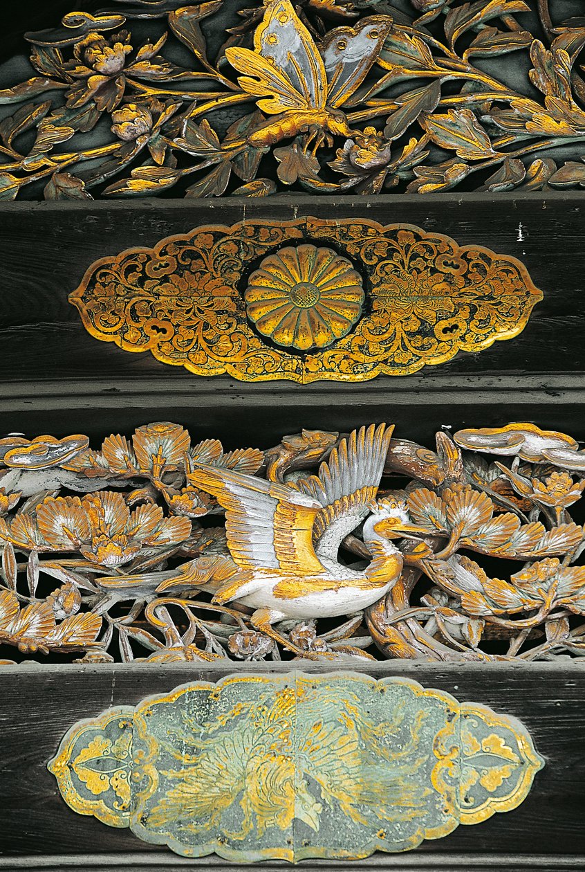Aves doradas y mariposas, (detalle) del Palacio Ninomaru, Castillo Nijo, Kioto de Benjamin Baud