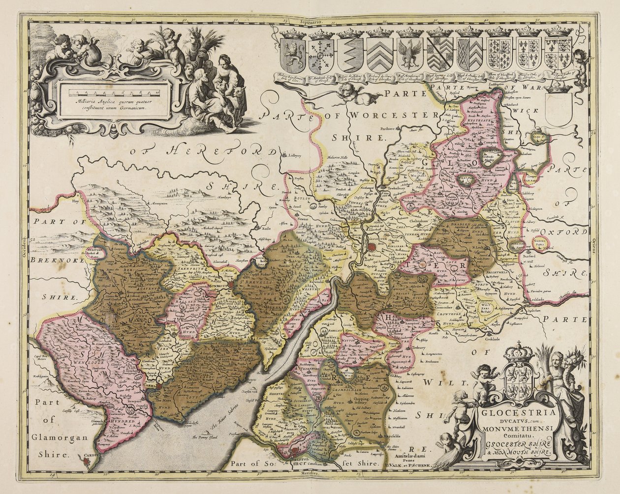 Glocestria ducatus cum Monumethensi comitatu  Comarca de Glocester amp; Comarca de Monmouth de Unbekannter Künstler