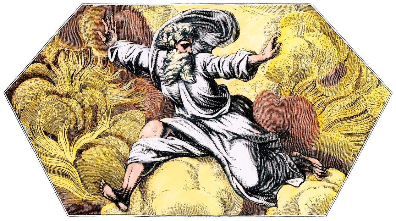 Dios creando el Cielo y la Tierra - Grabado coloreado del siglo XIX, de la Loggia del Vaticano (Italia) por Rafael (Raffaello Sanzio) de Unbekannter Künstler