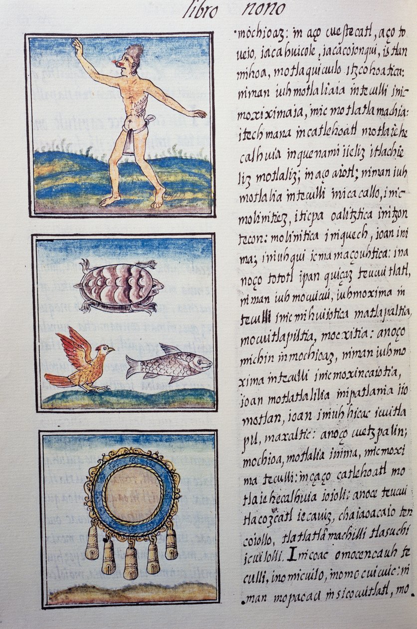 Orfebre, página del Códice Florentino, versión bilingüe en español y náhuatl, Historia General de las Cosas de Nueva España, por el misionero español Fray Bernardino de Sahagún (1499-1590). Civilización azteca de William M. Timlin