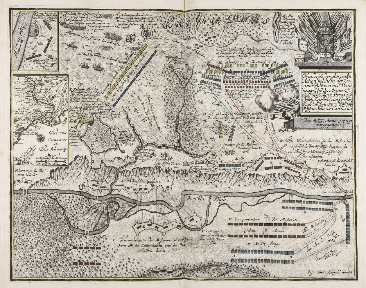 Reseña de la gloriosa acción que tuvo lugar en la región ucraniana de Pultava entre el ejército del zarista Ma¨yl. Pedro I Ke¨yser de la Gran Rusia y su Majestad Real en Suecia Caroli XII del 27 de junio al 8 de julio de 1709. de Unbekannter Künstler