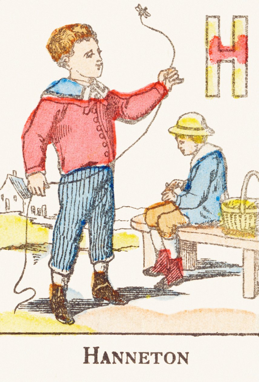 H: Escarabajo - Grabado extraído de "Alfabeto de los juegos", circa 1890 de Unbekannt