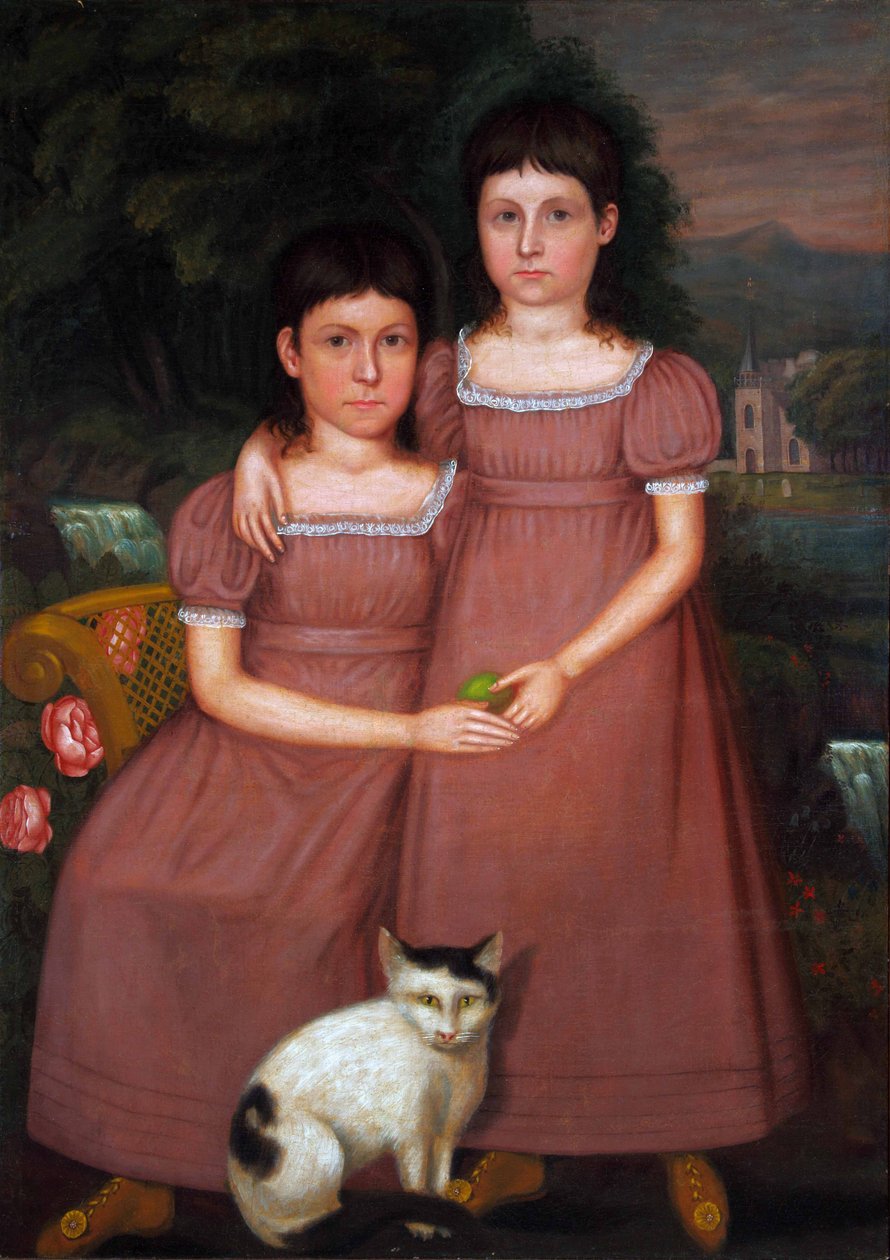 Hermanas Hamilton con gato 1825 (Óleo sobre lienzo) de Unbekannter Künstler