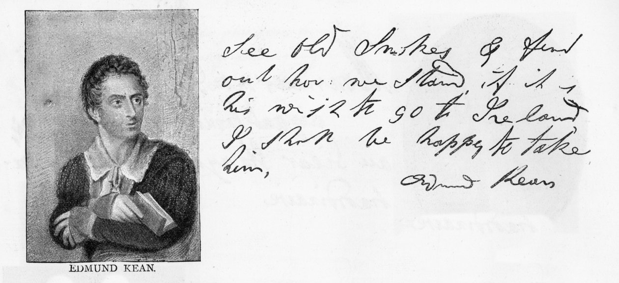 Caligrafía y firma de Edmund Kean de Unbekannt
